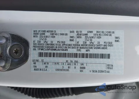 2021 Ford Escape S from USA, damaged, VIN 1FMCU9F69MUA16645